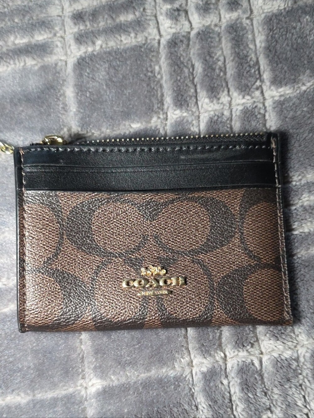 Coach Brown & Black Signature Card Case with Keyring